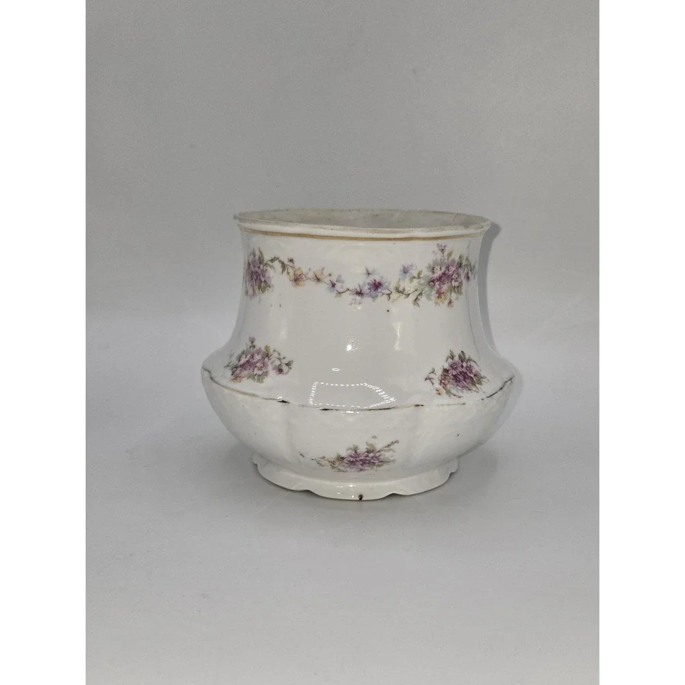 Schumann Bavarian Vintage Floral Porcelain Cachepot Vase Pink Flowers Gold‎ Trim
